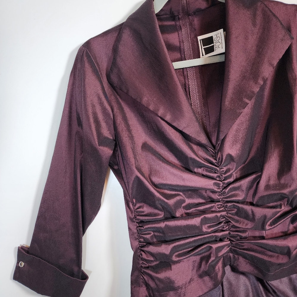 Tadashi Shoji Vintage Eggplant Purple Formal Elegant Collared Ruched Gown 8 - Picture 6 of 16